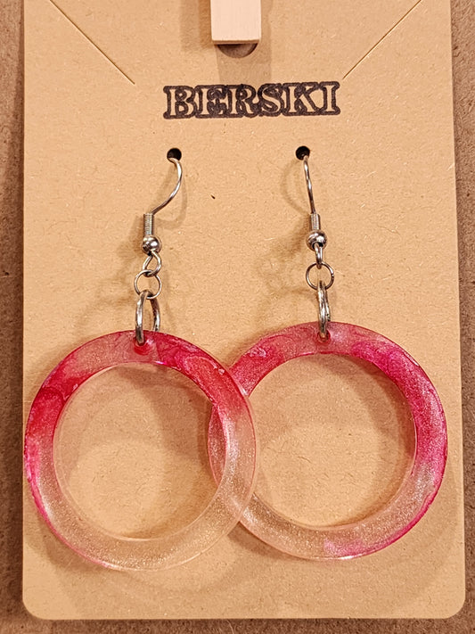 Hand-Poured Resin and Alcohol Ink Earrings - Hoop - Pink