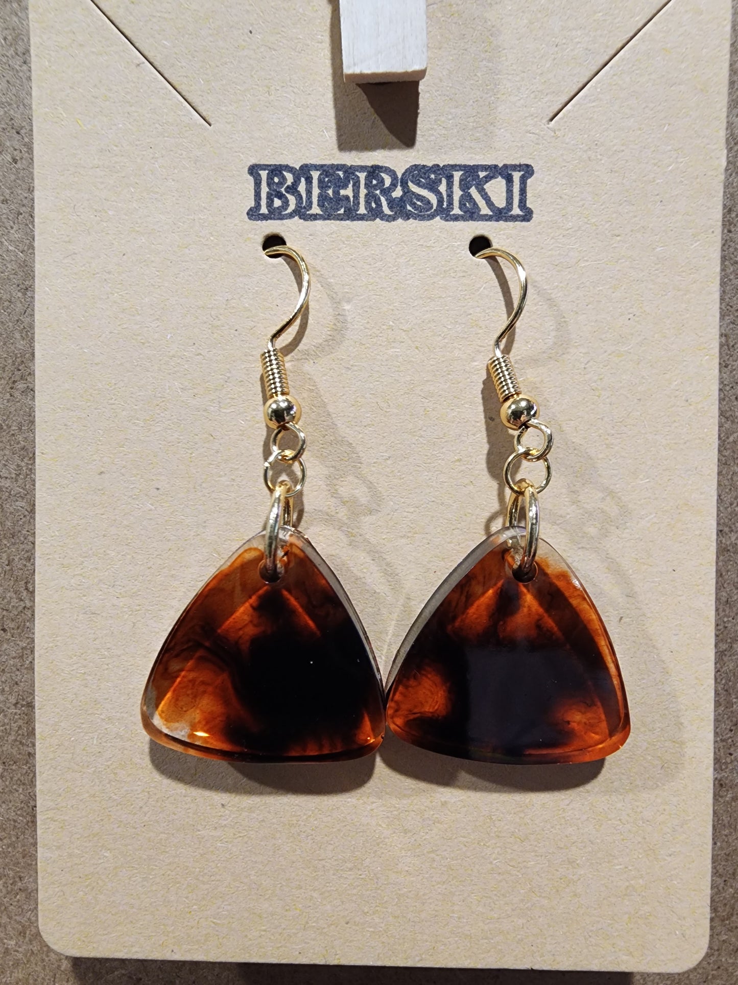 Hand-Poured Resin and Alcohol Ink Earrings - Triangle - Brown