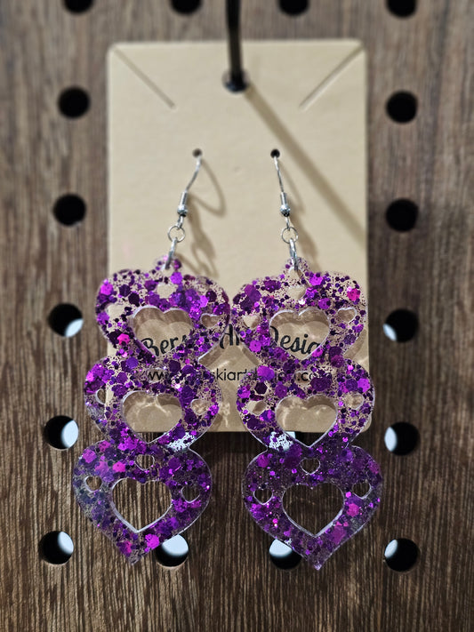 SALE - Triple Heart Earrings-Purple