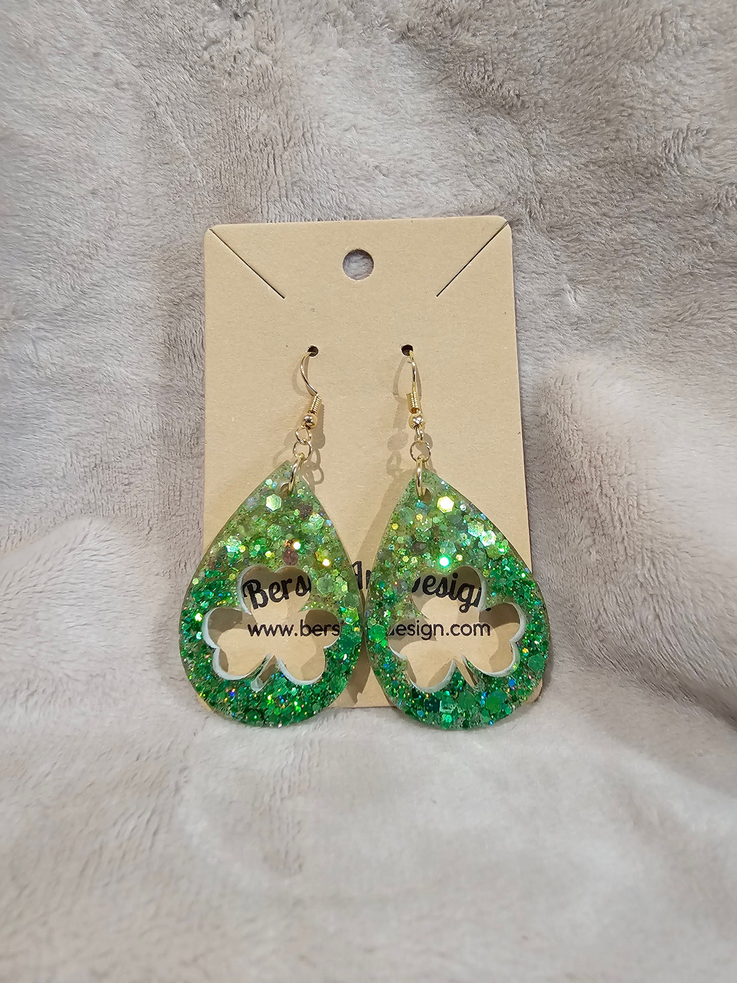 SALE - Clover Droplet Earrings-Green Glitter