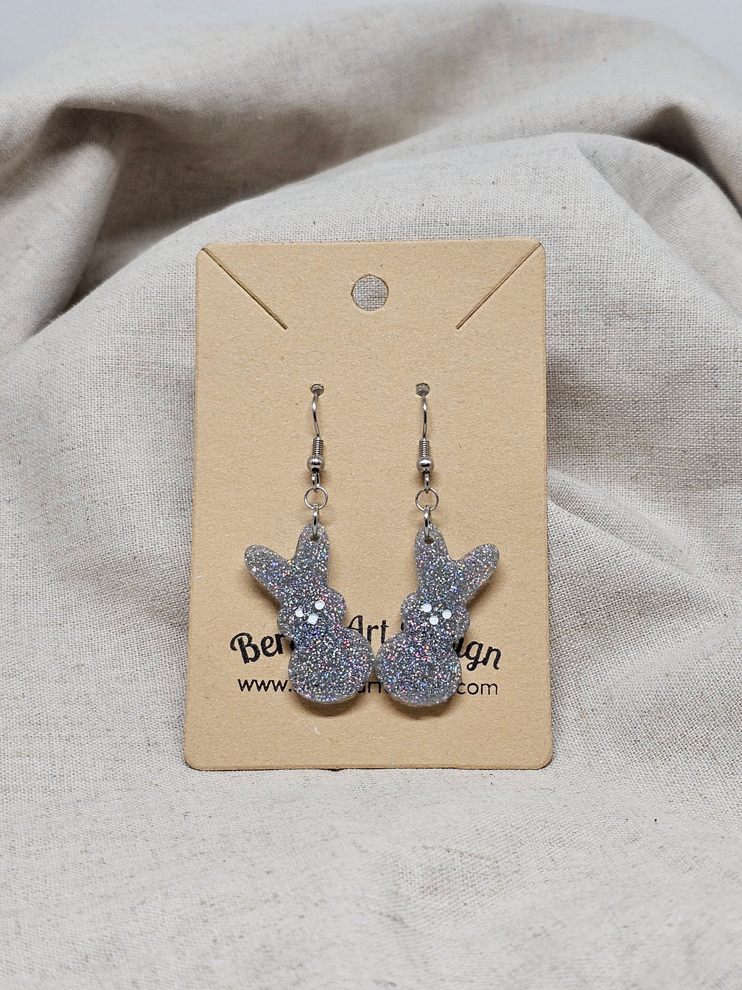 SALE - Small Bunny Earrings-Silver Sparkle