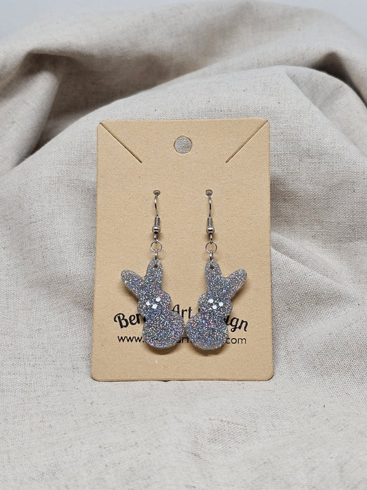 SALE - Small Bunny Earrings-Silver Sparkle