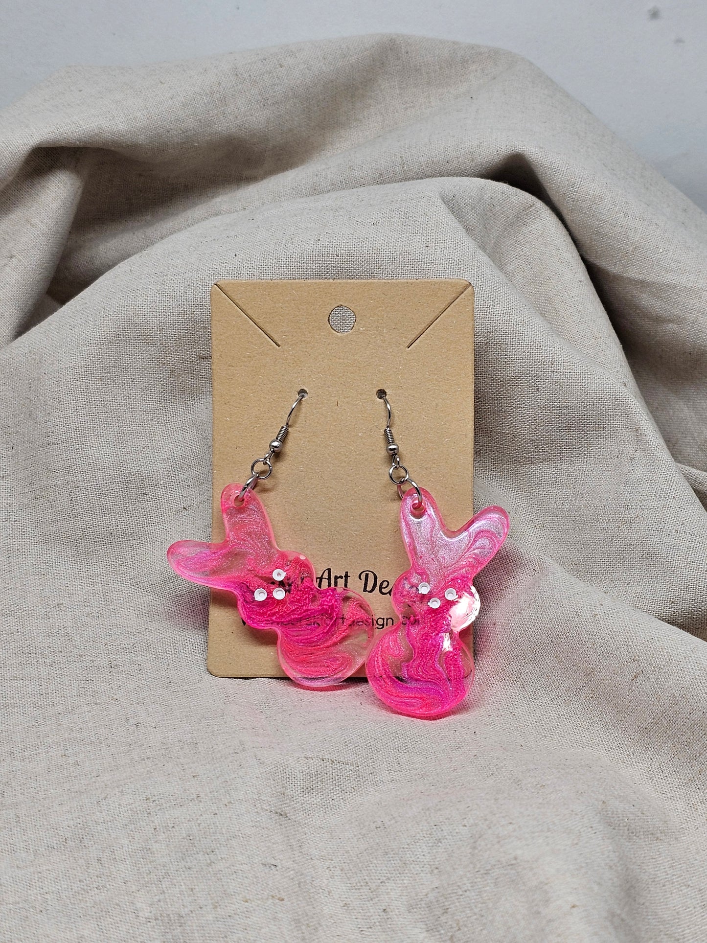 SALE - Large Bunny Earrings-Pink