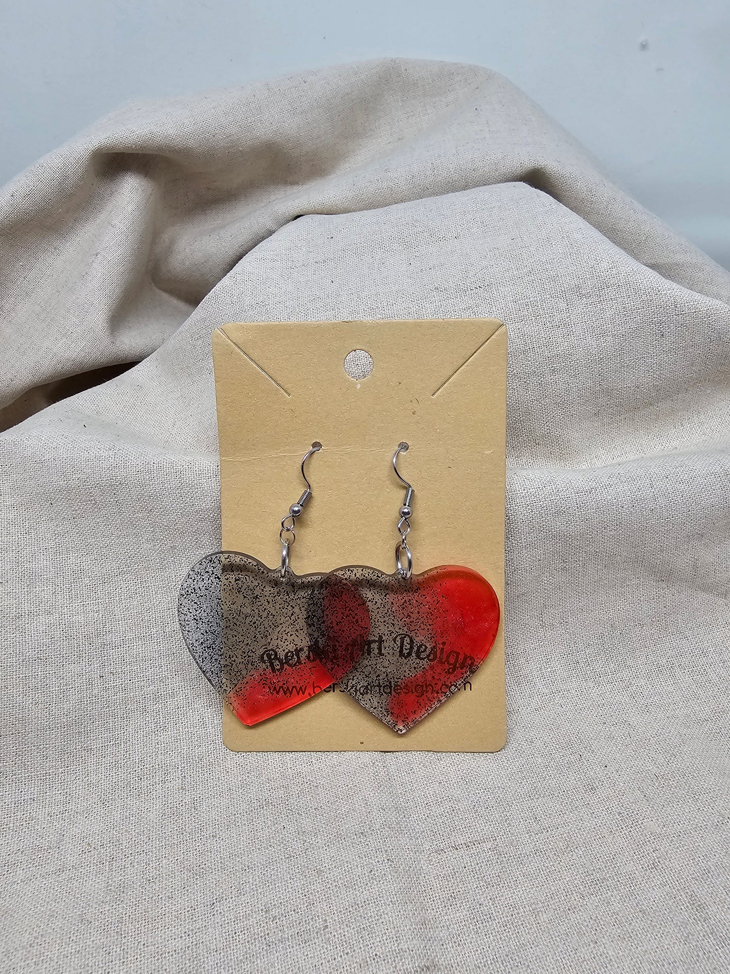 SALE - Heart Earrings-Black/Red