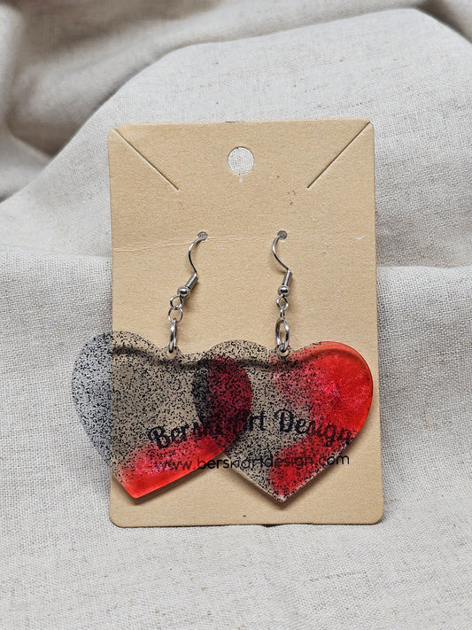 SALE - Heart Earrings-Black/Red