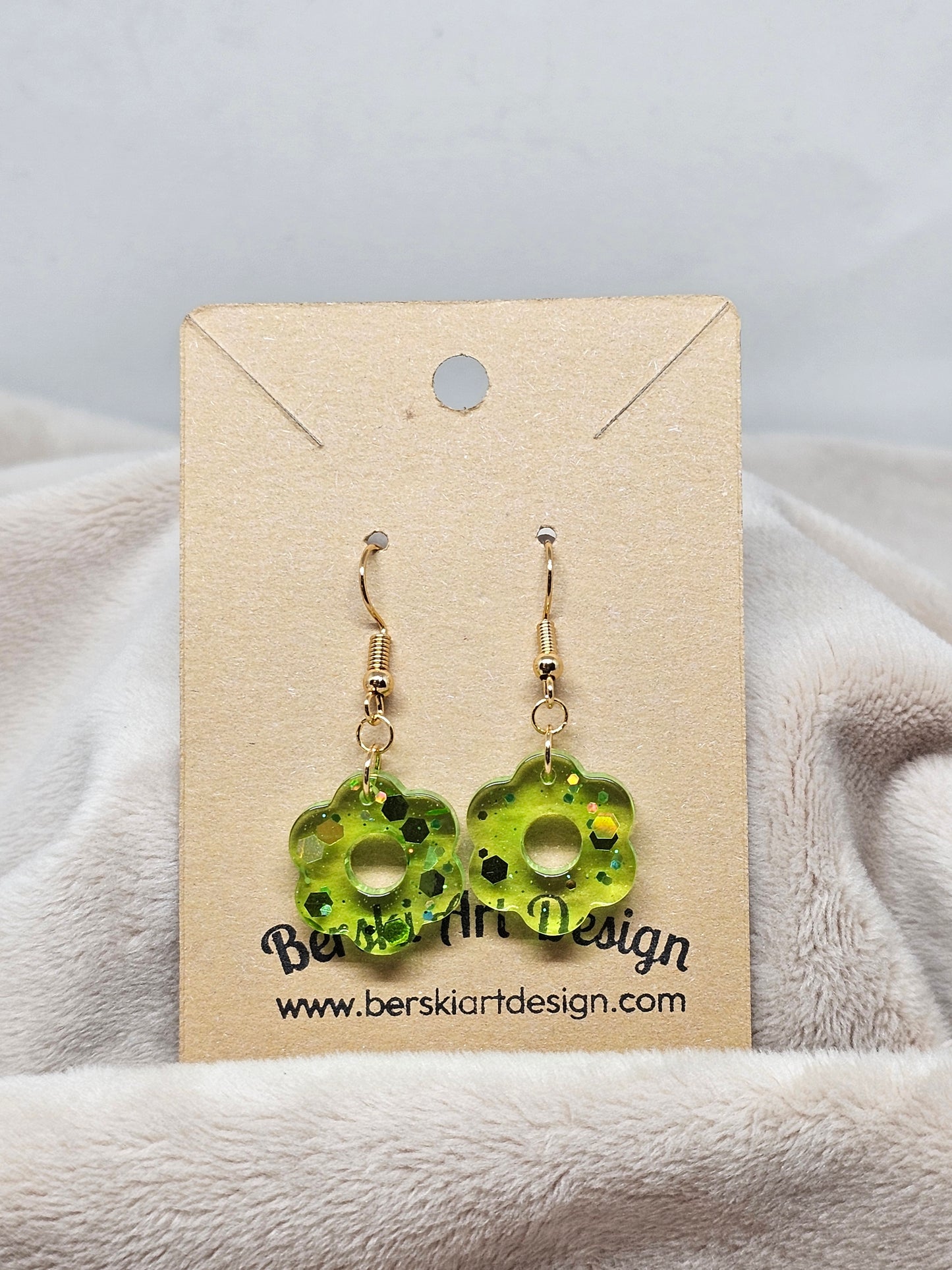 Hand-Poured Resin and Alcohol Ink Earrings - Green