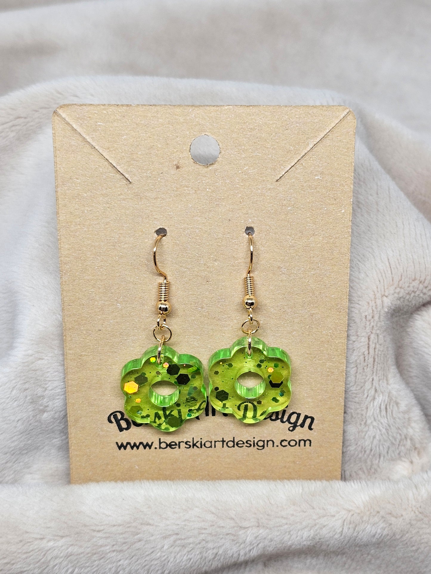 Hand-Poured Resin and Alcohol Ink Earrings - Green