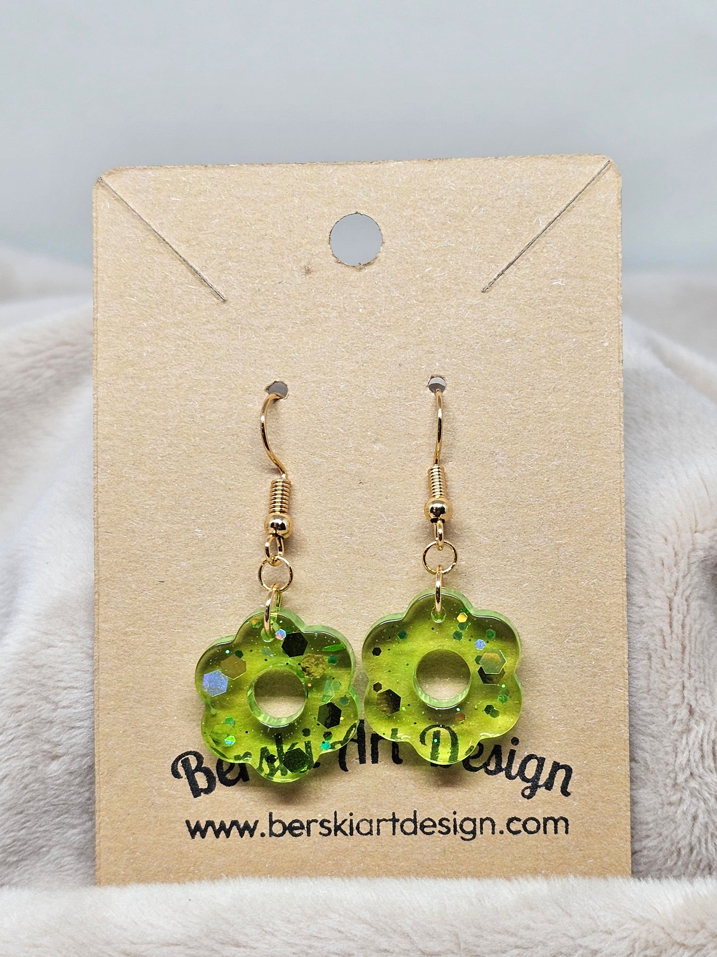 Hand-Poured Resin and Alcohol Ink Earrings - Green