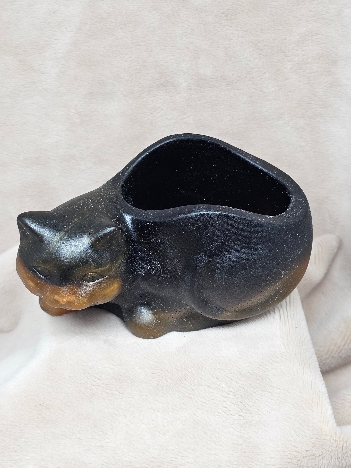 Votive/Planter - Cat (Black & Orange)