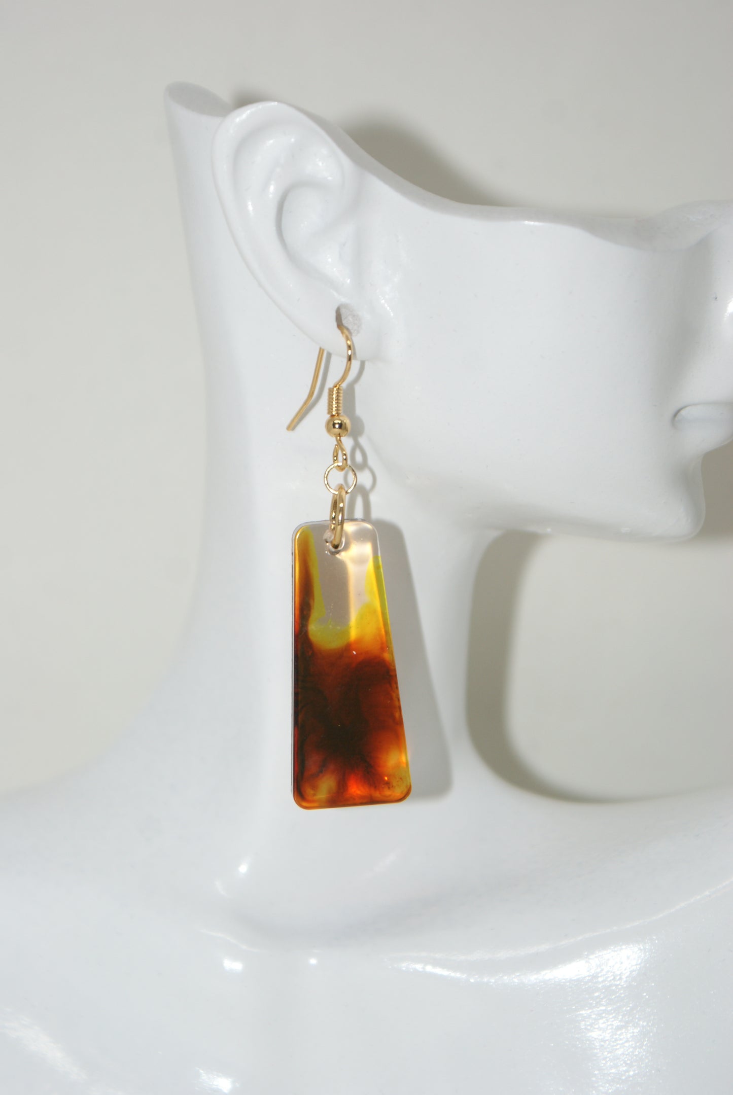 Hand-Poured Resin and Alcohol Ink Earrings - Brown/Yellow