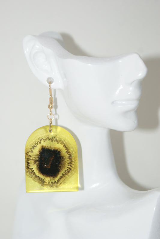 Hand-Poured Resin and Alcohol Ink Earrings - Arch - Yellow/Black