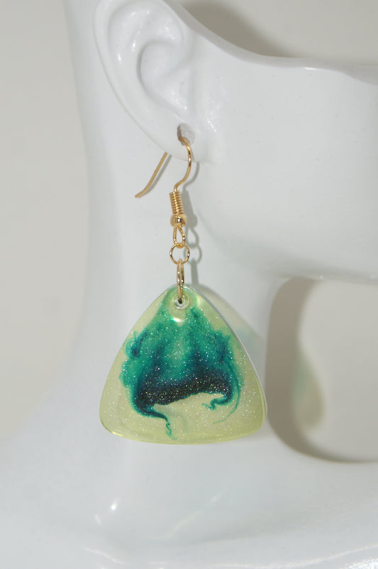 Hand-Poured Resin and Alcohol Ink Earrings - Triangle - Green