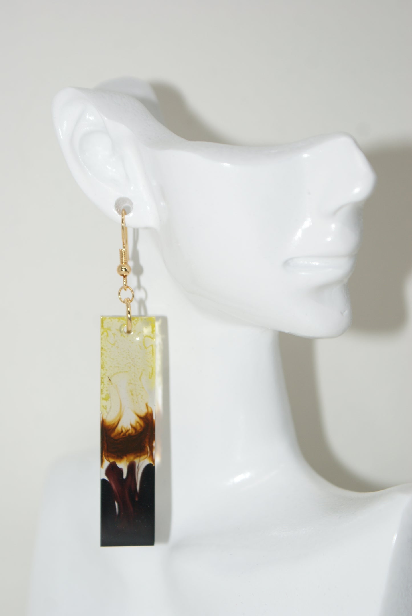 Hand-Poured Resin and Alcohol Ink Earrings - Rectangle - Brown