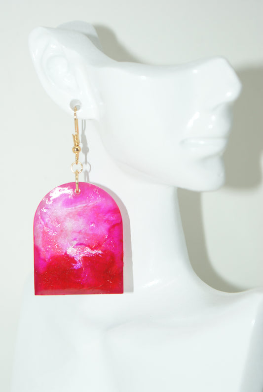 Hand-Poured Resin and Alcohol Ink Earrings - Arch - Pink