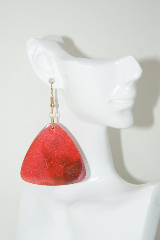 Hand-Poured Resin and Alcohol Ink Earrings - Triangle - Red