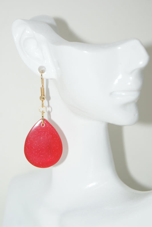 Hand-Poured Resin and Alcohol Ink Earrings - Droplet - Red