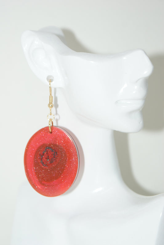 Hand-Poured Resin and Alcohol Ink Earrings - Oval - Red