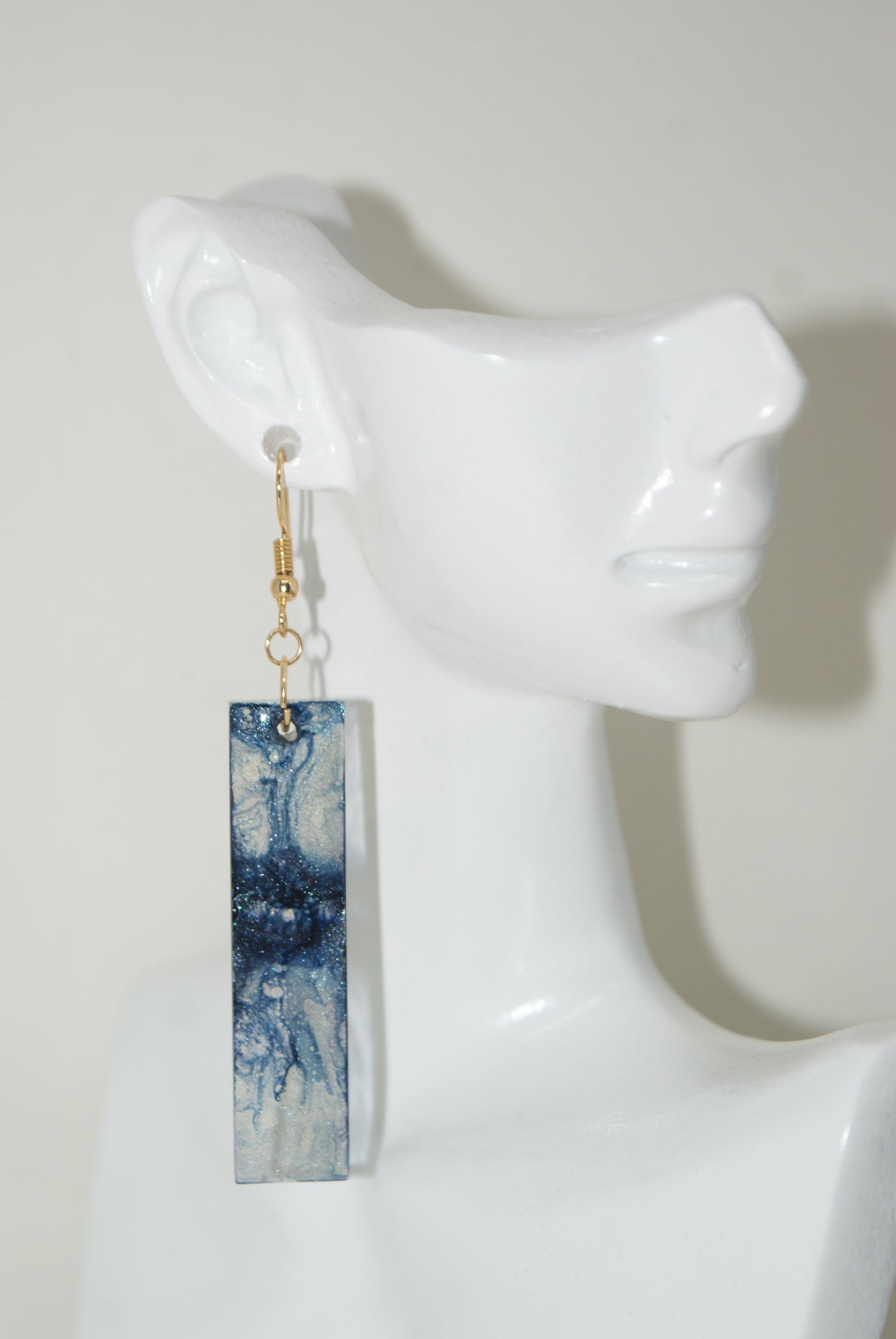 Hand-Poured Resin and Alcohol Ink Earrings - Rectangle - Blue