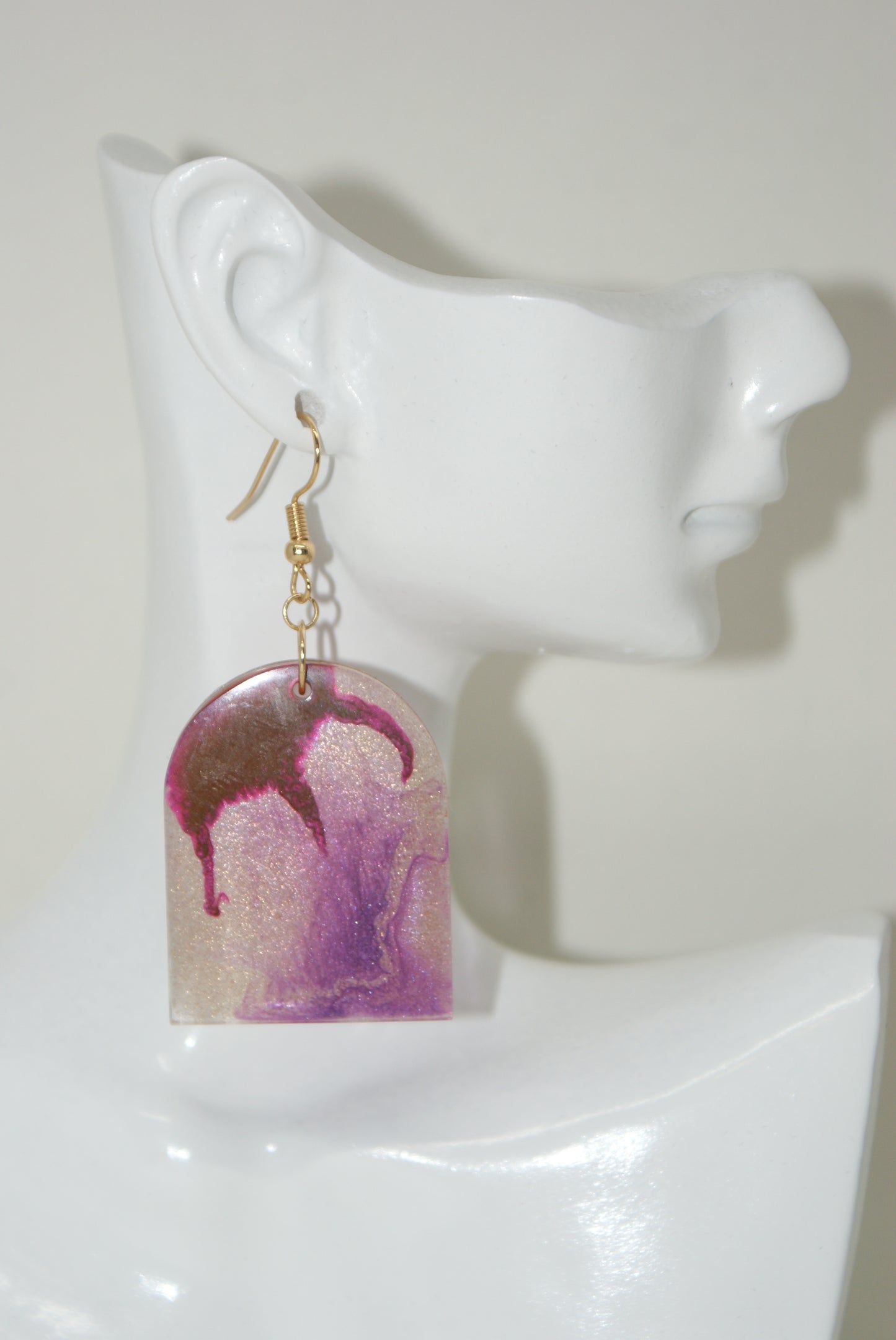 Hand-Poured Resin and Alcohol Ink Earrings - Arch - Purple/Gold