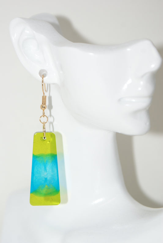 Hand-Poured Resin and Alcohol Ink Earrings - Blue/Green