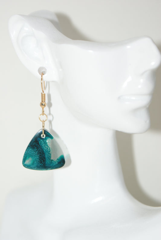 Hand-Poured Resin and Alcohol Ink Earrings - Triangle - Blue