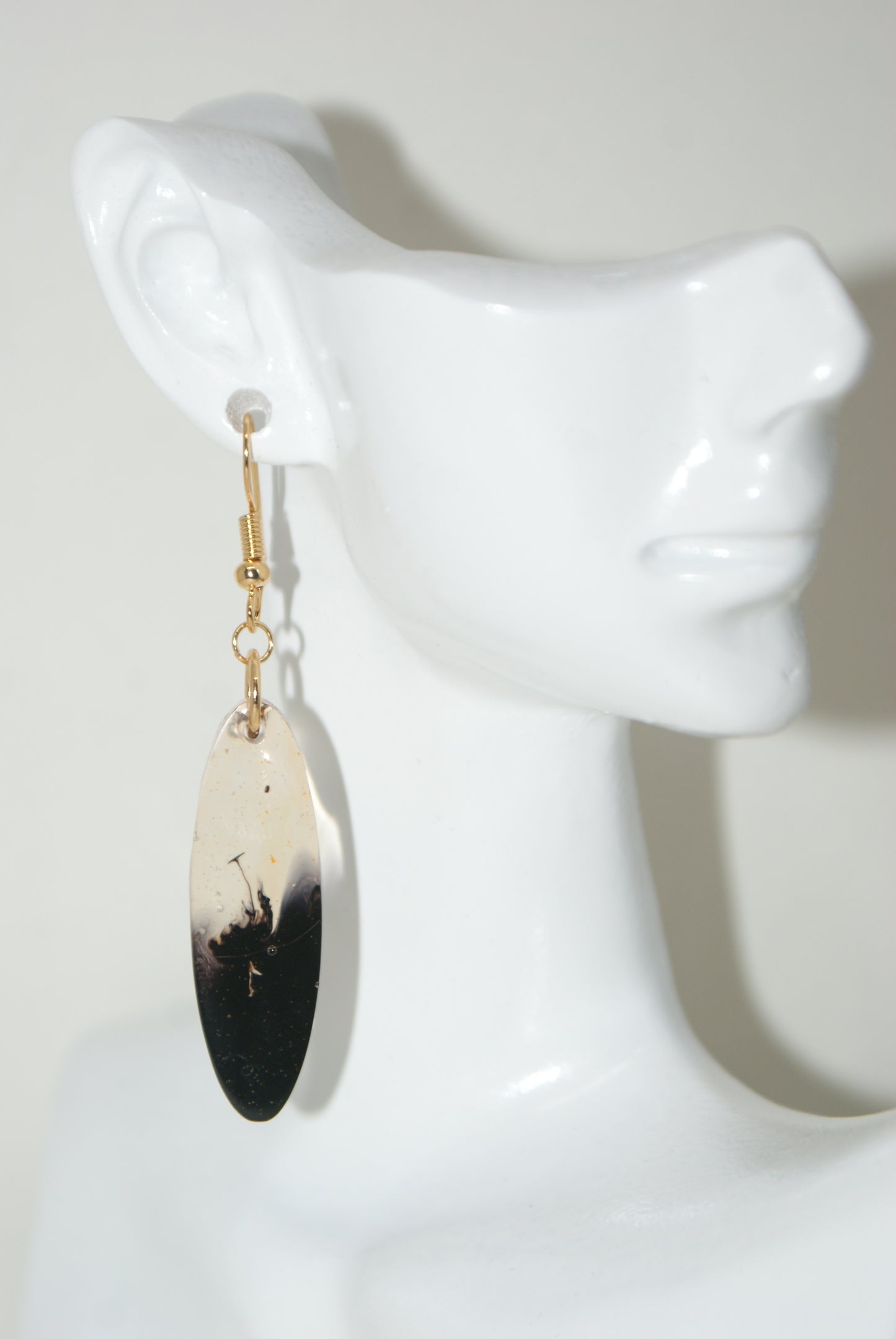 Hand-Poured Resin and Alcohol Ink Earrings - Oval - Black