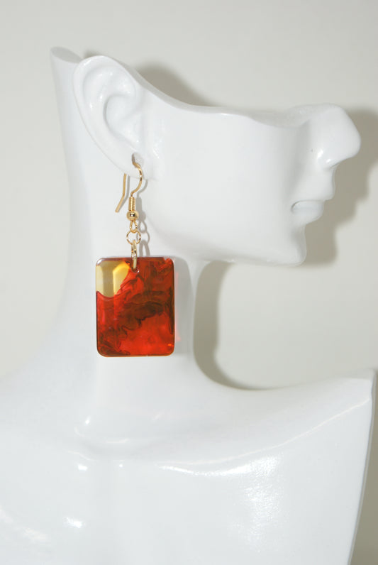 Hand-Poured Resin and Alcohol Ink Earrings - Rectangle - Brown