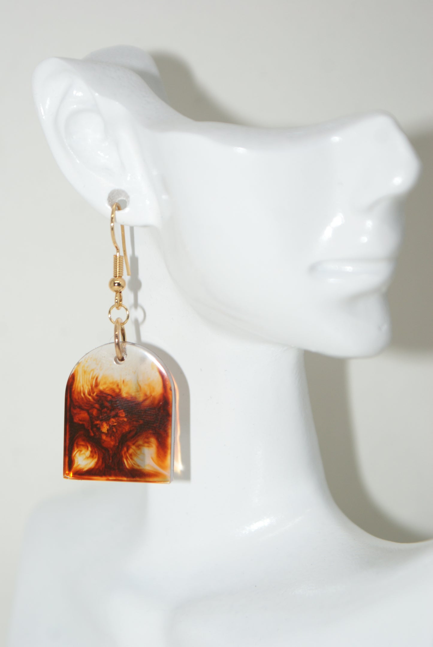 Hand-Poured Resin and Alcohol Ink Earrings - Arch - Brown