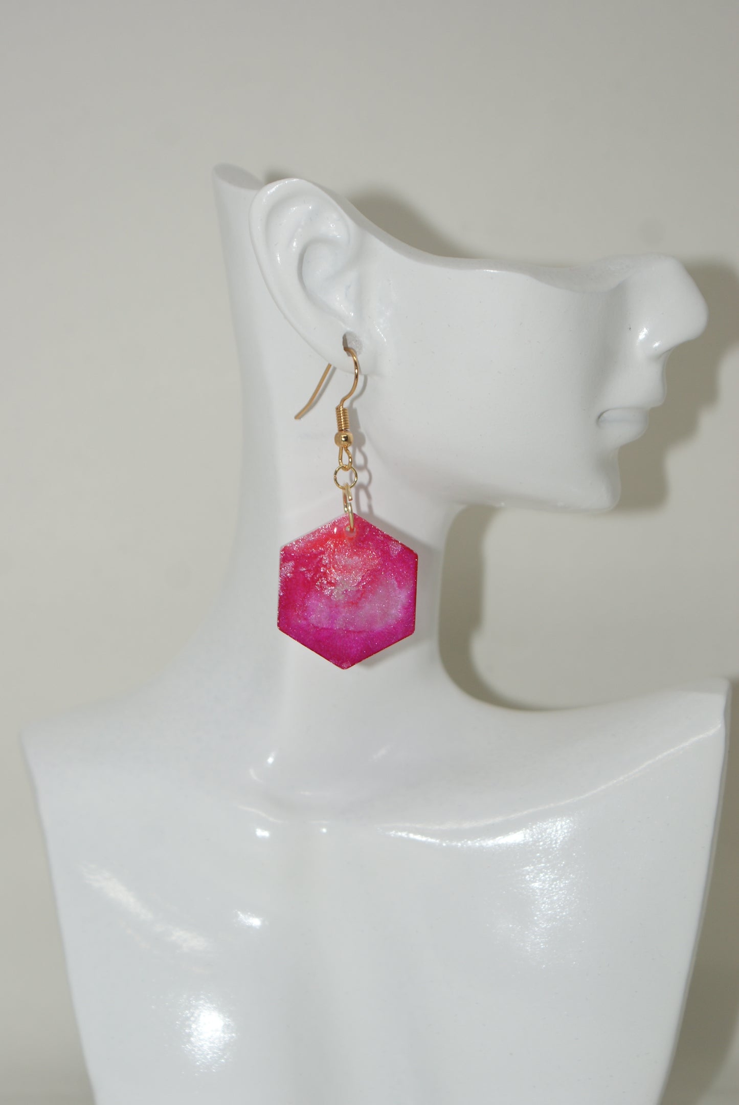 Hand-Poured Resin and Alcohol Ink Earrings - Hex - Fuchsia