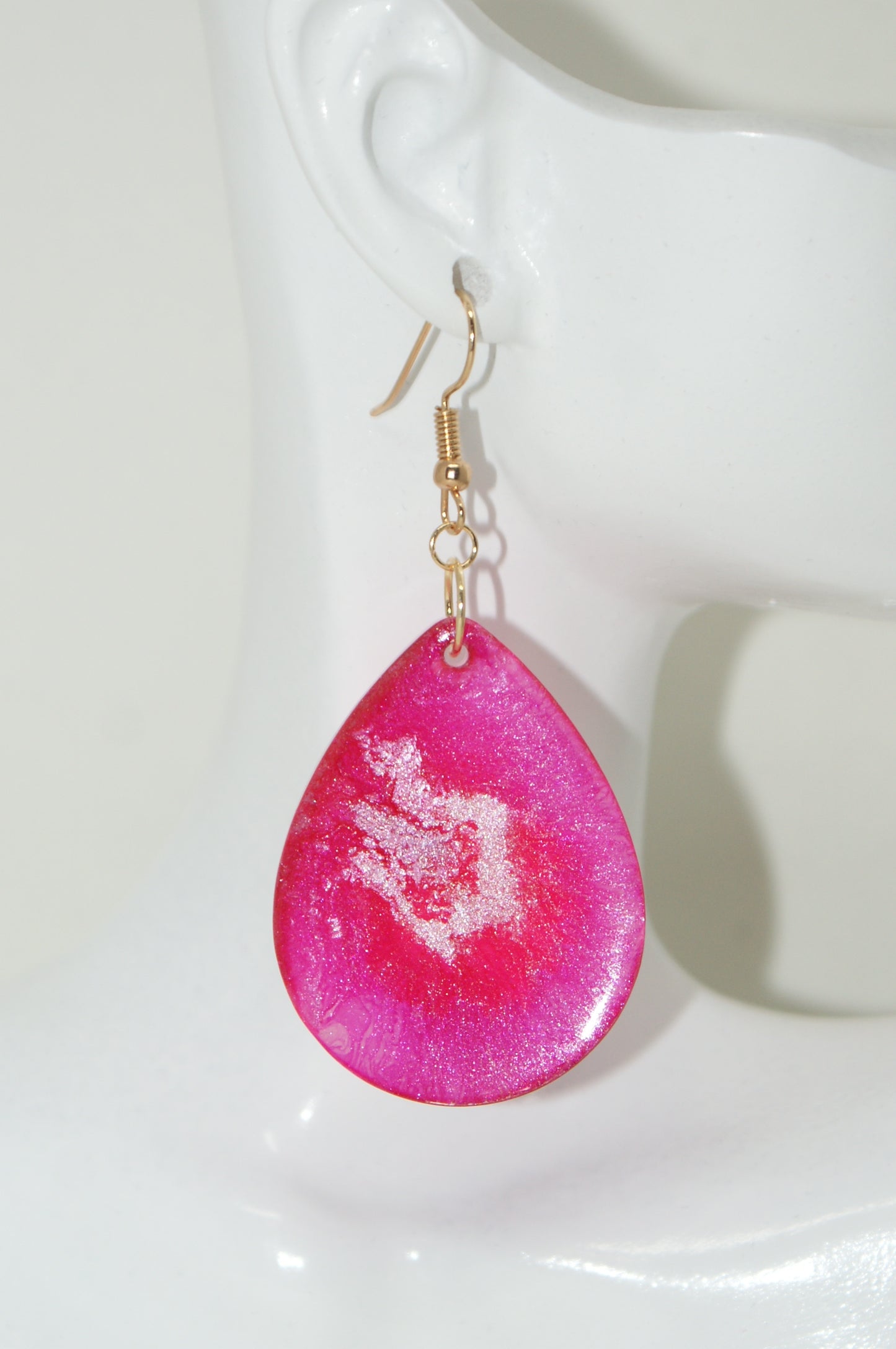 Hand-Poured Resin and Alcohol Ink Earrings - Droplet - Fuchsia