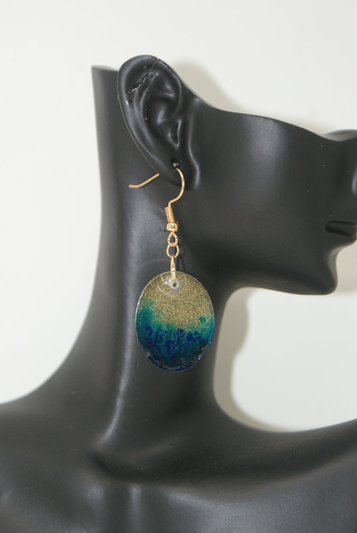 Hand-Poured Resin and Alcohol Ink Earrings - Oval - Blue