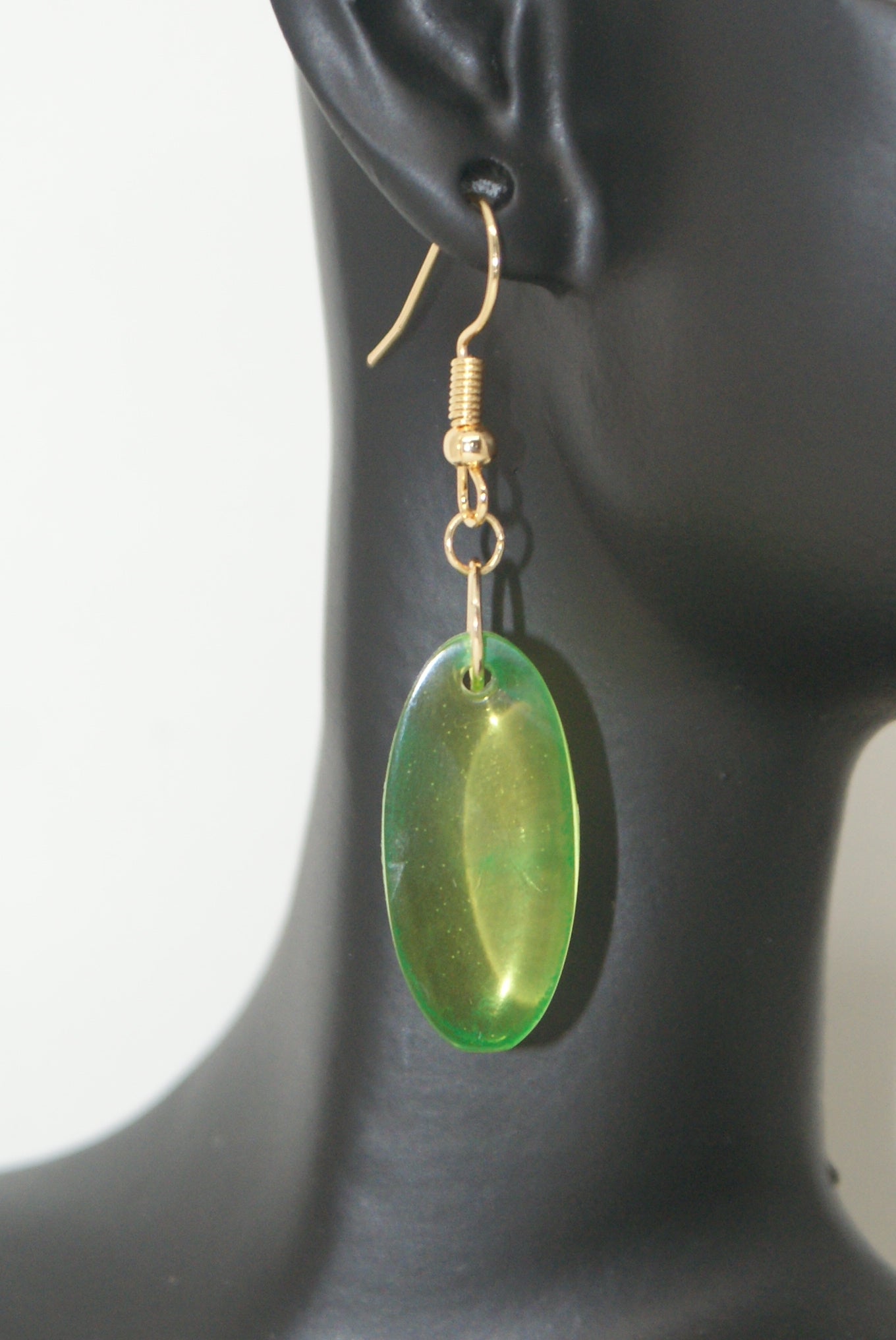 Hand-Poured Resin and Alcohol Ink Earrings - Oval - Green/Yellow
