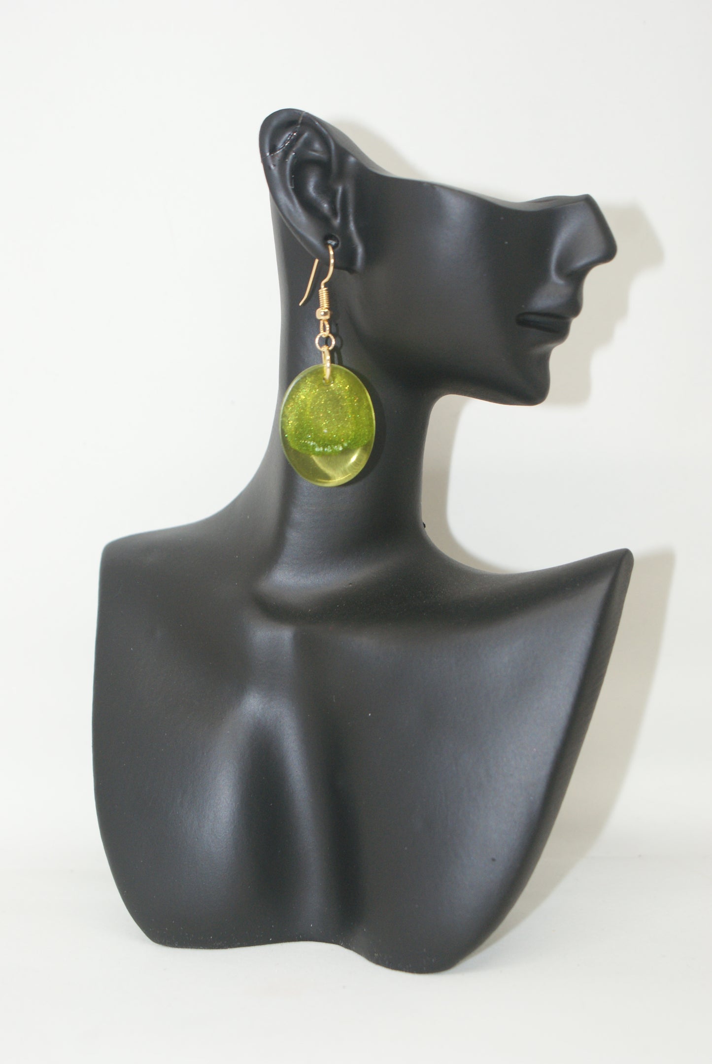 Hand-Poured Resin and Alcohol Ink Earrings - Oval - Green