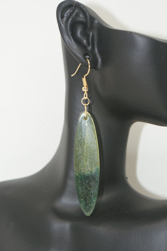 Hand-Poured Resin and Alcohol Ink Earrings - Oval - Green