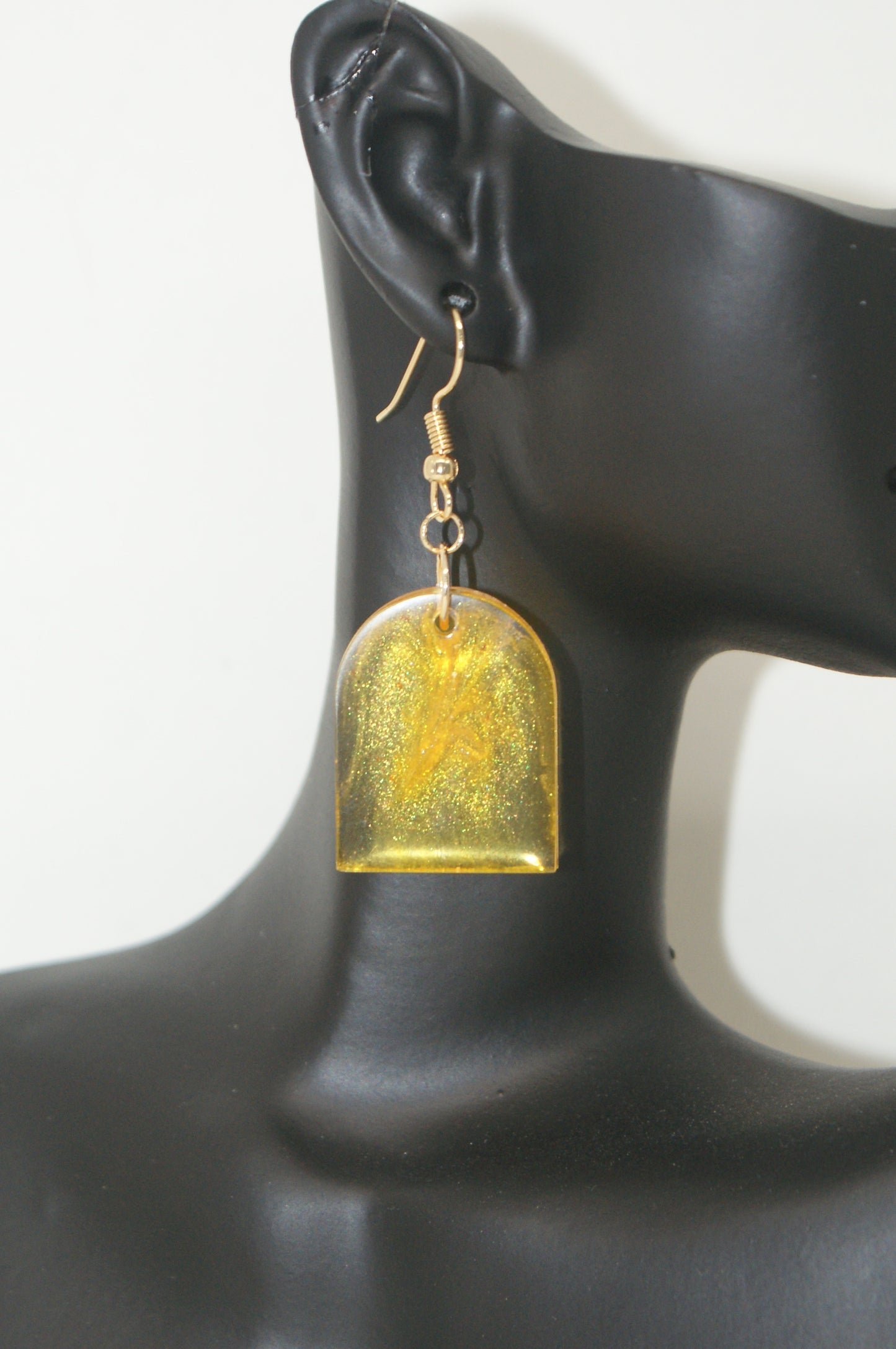 Hand-Poured Resin and Alcohol Ink Earrings - Arch - Yellow