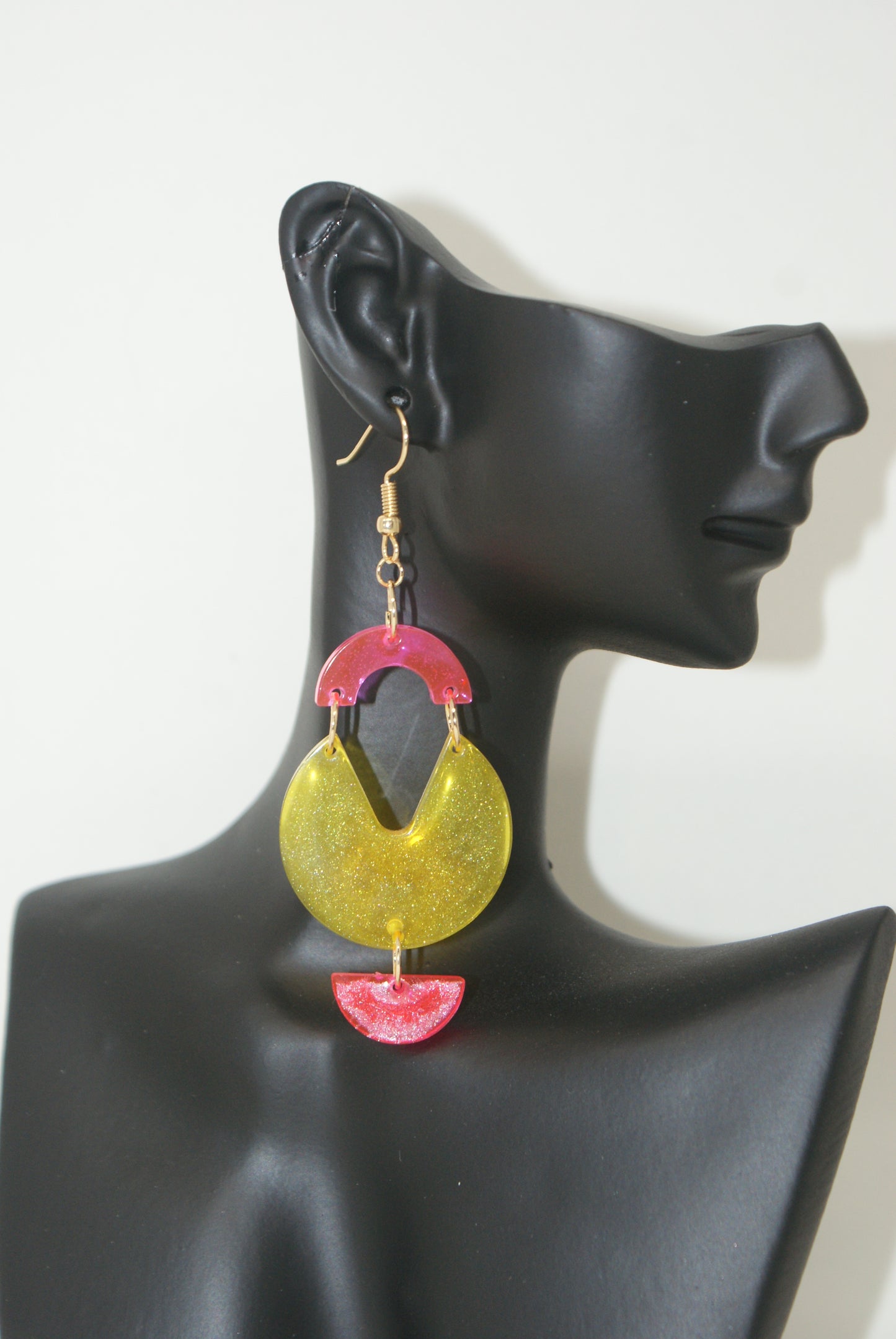 Hand-Poured Resin and Alcohol Ink Earrings - Yellow/Pink