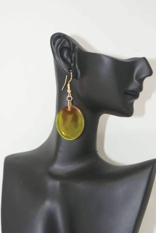 Hand-Poured Resin and Alcohol Ink Earrings - Oval - Yellow