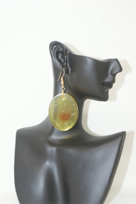 Hand-Poured Resin and Alcohol Ink Earrings - Oval - Yellow