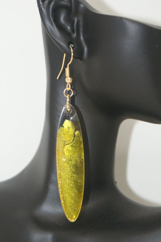 Hand-Poured Resin and Alcohol Ink Earrings - Oval - Yellow