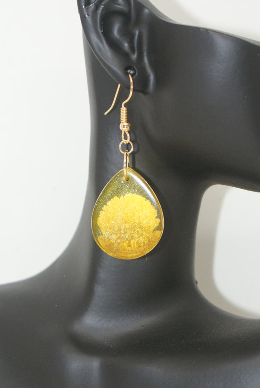 Hand-Poured Resin and Alcohol Ink Earrings - Droplet - Yellow