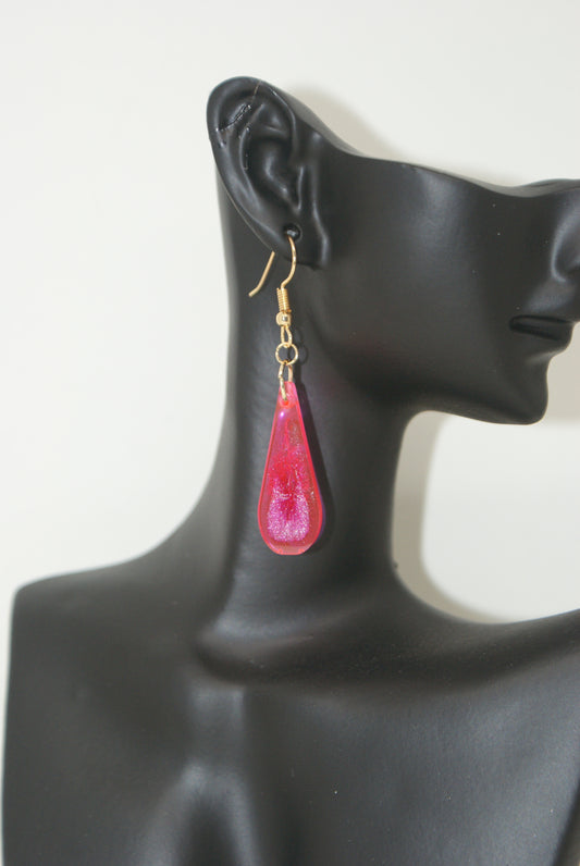 Hand-Poured Resin and Alcohol Ink Earrings - Droplet - Pink