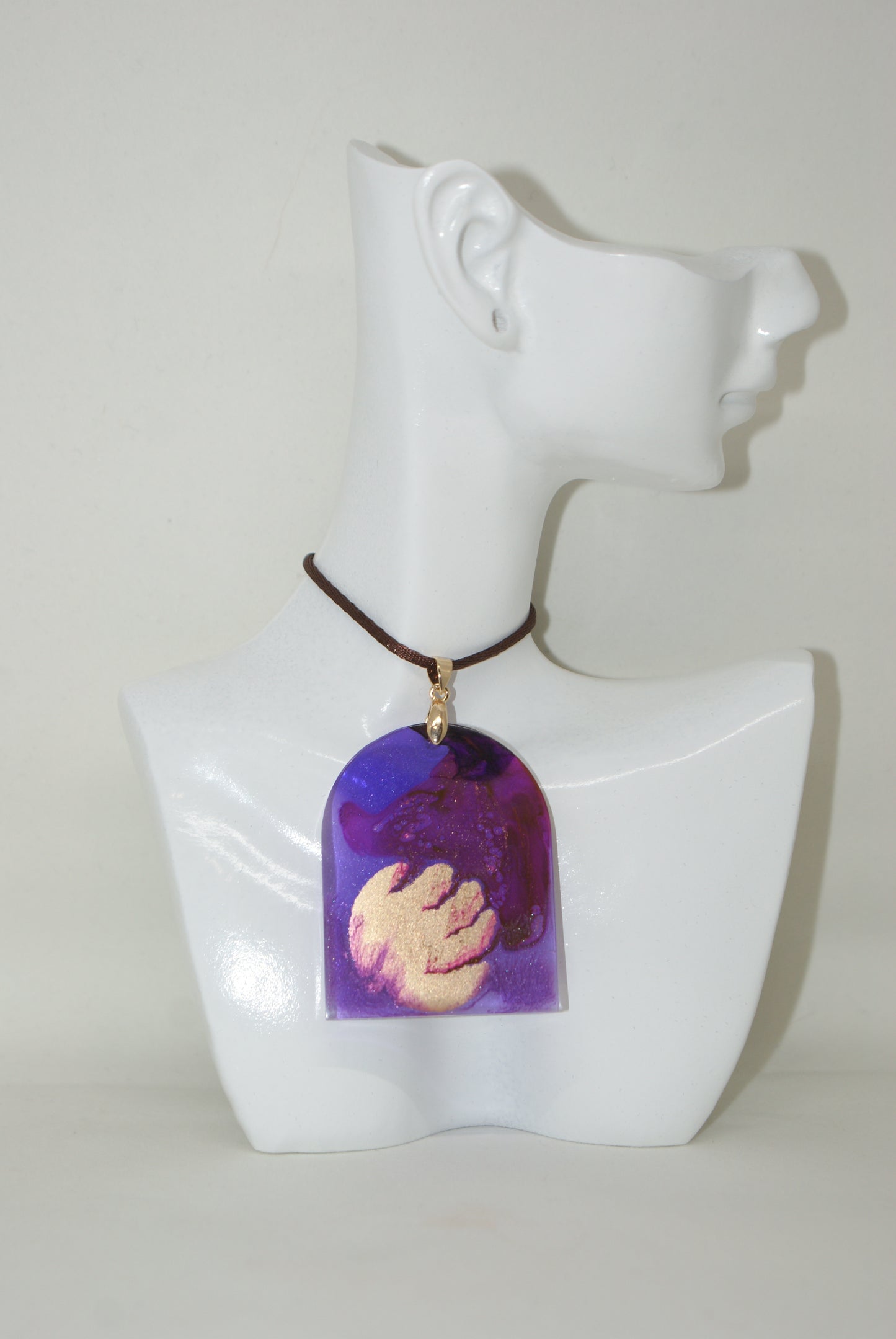 Hand-Poured Resin and Alcohol Ink Necklace - Arch - Purple/Gold