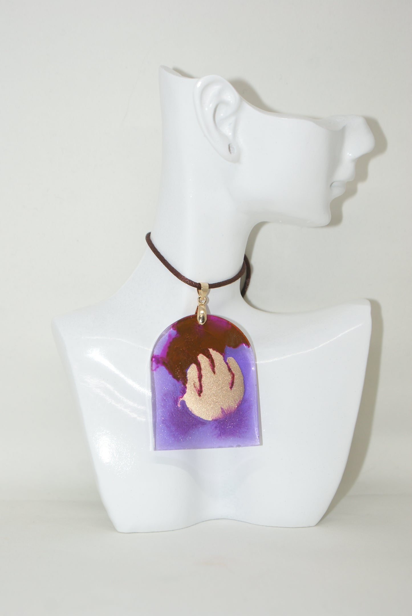 Hand-Poured Resin and Alcohol Ink Necklace - Arch - Purple/Gold