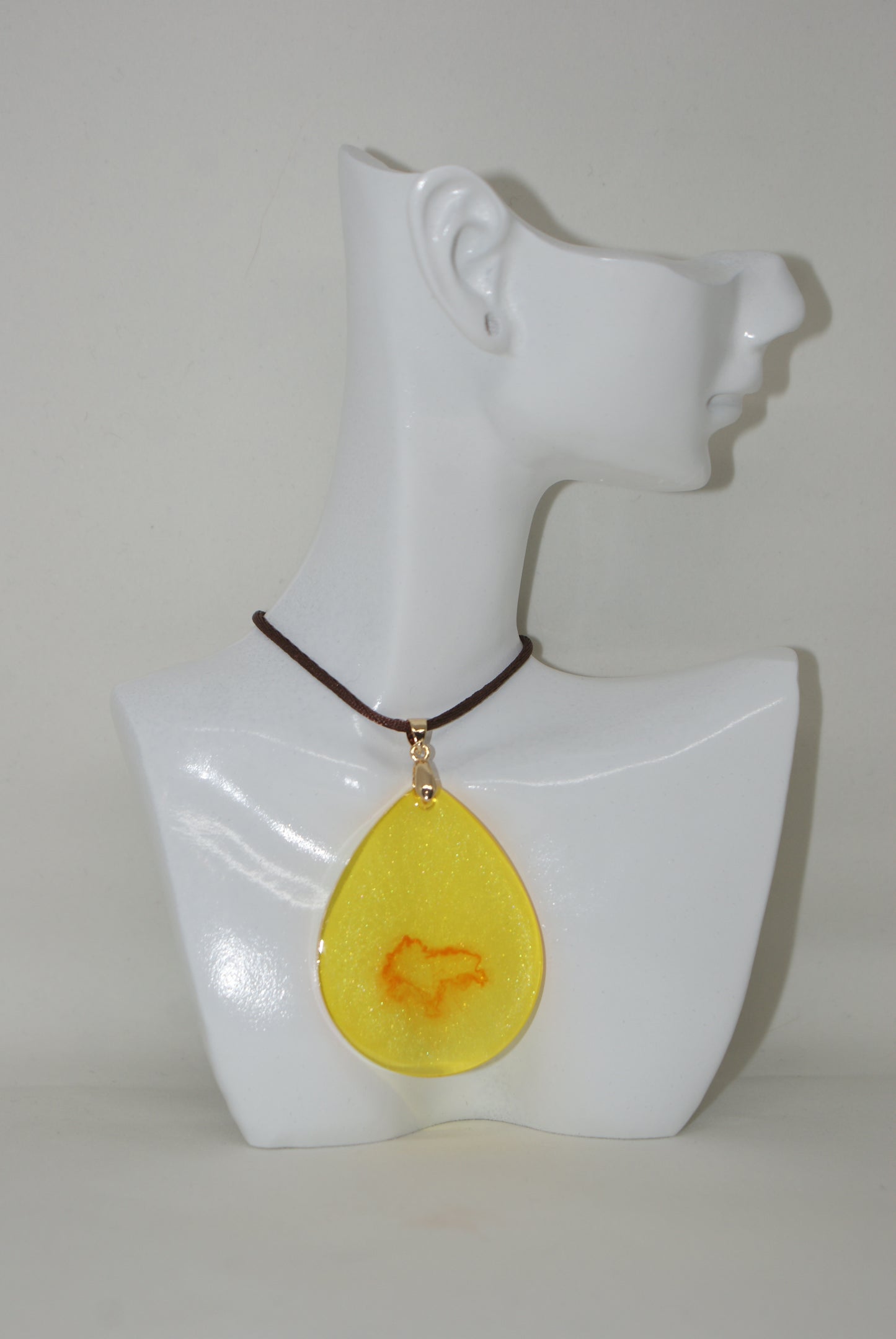 Hand-Poured Resin and Alcohol Ink Necklace - Droplet - Yellow