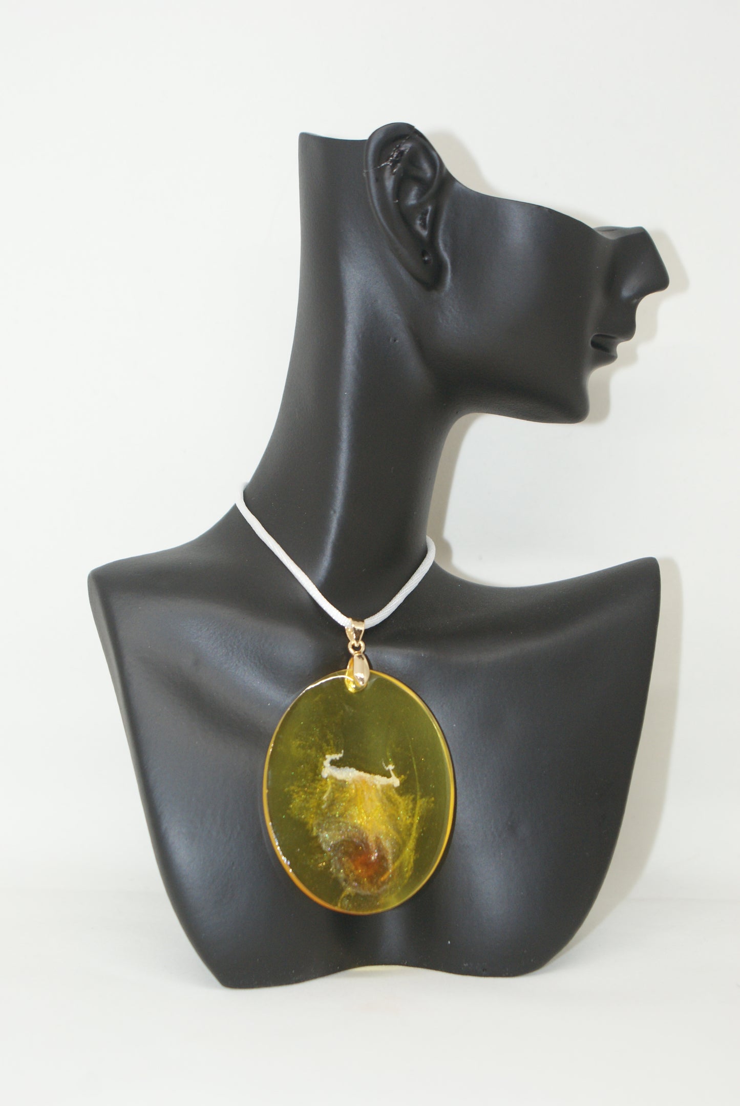 Hand-Poured Resin and Alcohol Ink Necklace - Oval - Yellow