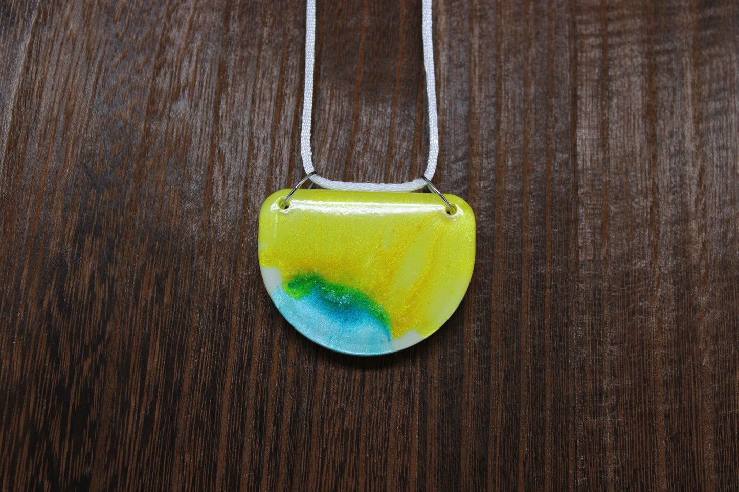 Hand-Poured Resin and Alcohol Ink Chunky Necklace - Yellow/Blue