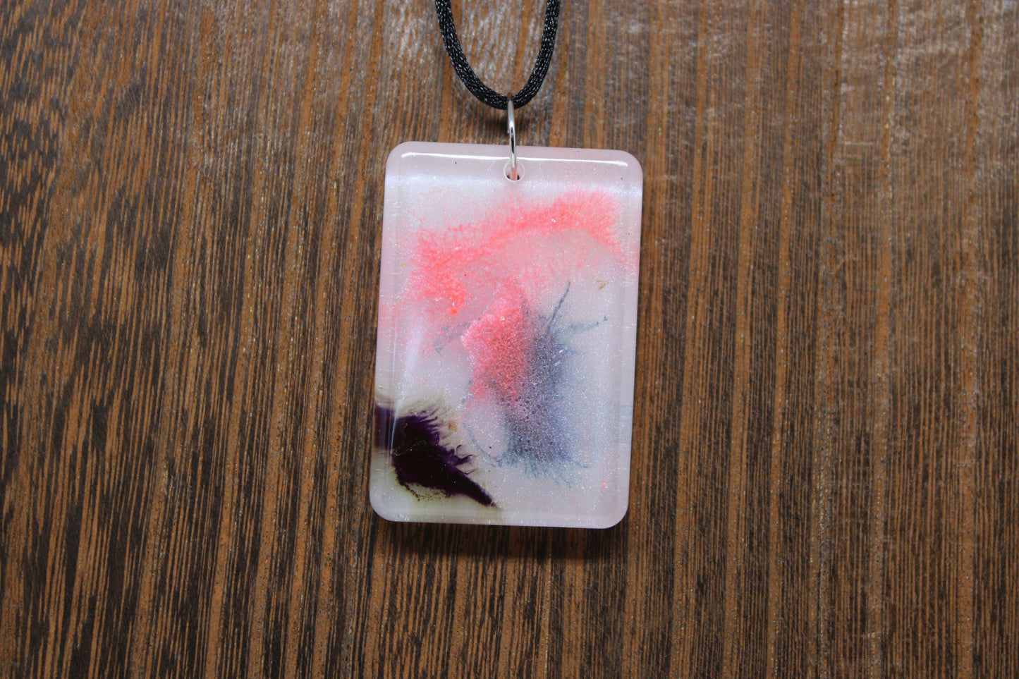 Hand-Poured Resin and Alcohol Ink Chunky Necklace - Rectangle - Pink/Purple/Blue