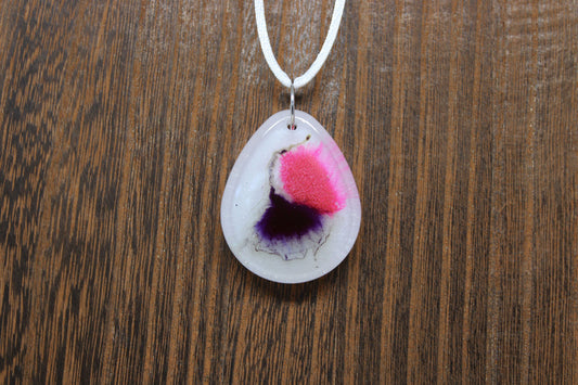 Hand-Poured Resin and Alcohol Ink Chunky Necklace - Droplet - Pink/Purple