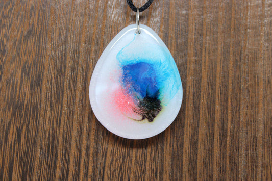 Hand-Poured Resin and Alcohol Ink Chunky Necklace - Droplet - Pink/Blue