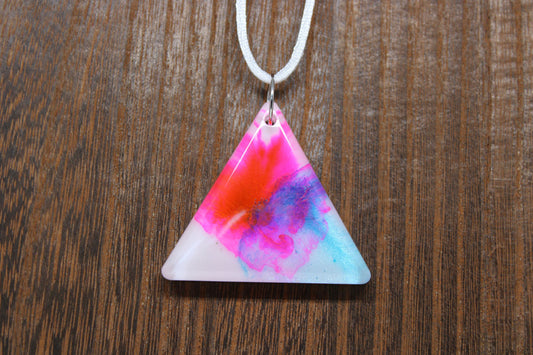 Hand-Poured Resin and Alcohol Ink Chunky Necklace - Triangle - Blue/Pink